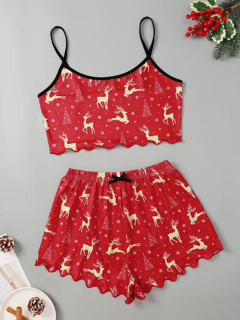 Christmas Themed Print Sleeveless Camisole Tops