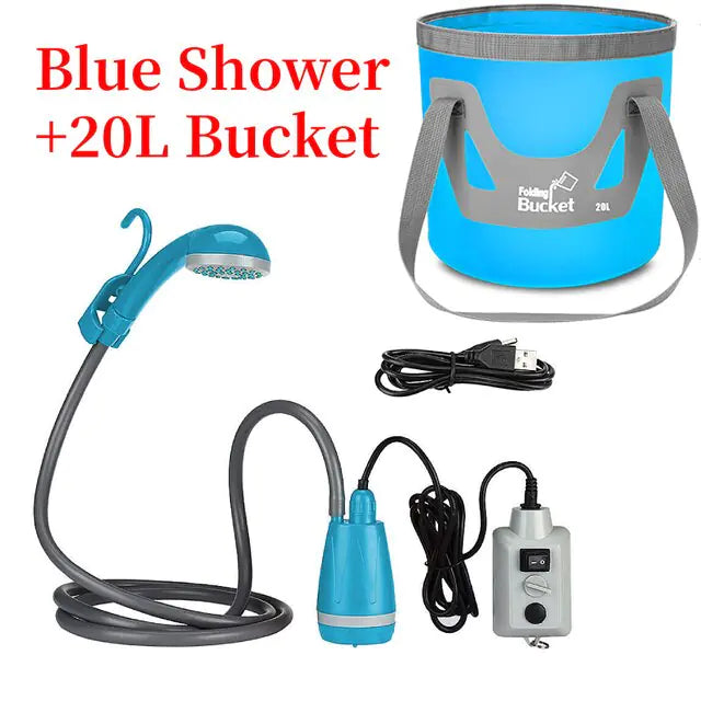 Outdoor Camping Shower IPX7 Waterproof with Digital Display Portable Electric Shower Pump for Hiking Travel Beach Pet Watering