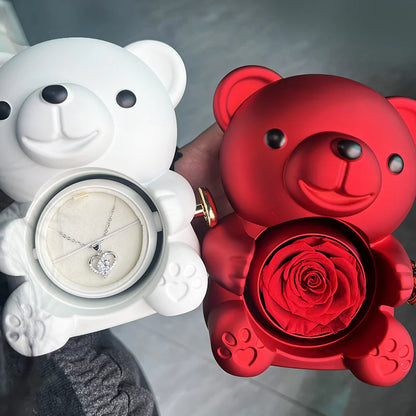 Rotating Bear Gift Box Rose Jewelry Box