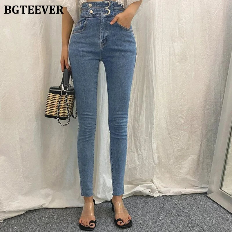 Vintage High Waist Women's Stretched Pencil Jeans