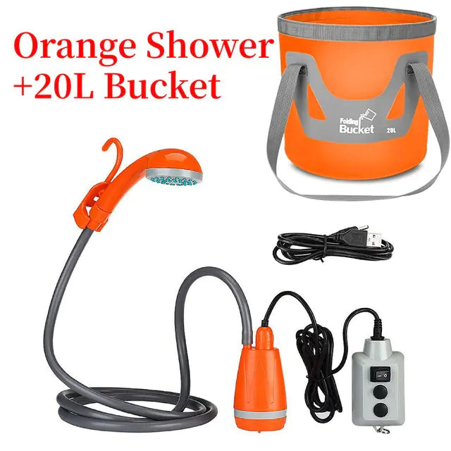 Outdoor Camping Shower IPX7 Waterproof with Digital Display Portable Electric Shower Pump for Hiking Travel Beach Pet Watering