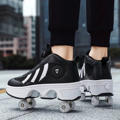 Roller Skate Sneakers - Stylish 2-in-1 Skates with PU Wheels & Comfortable Design for Men & Women