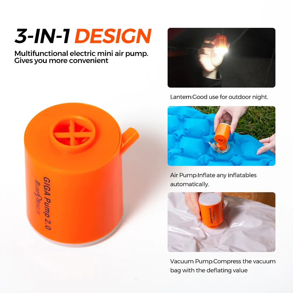 GIGA Pump 2.0 Mini Air Pump For Mattress Mat Camping Outdoor Portable Electric Inflator Swimming Ring Vacuum Pump with 5 Nozzles