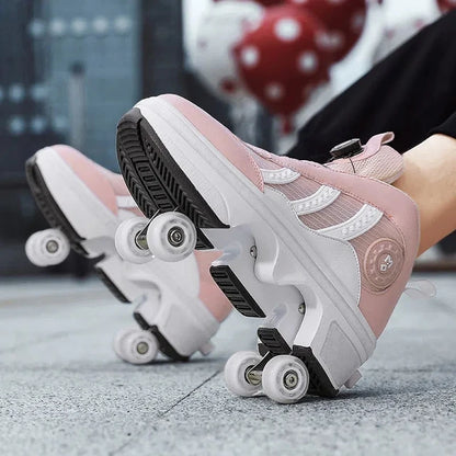 Roller Skate Sneakers - Stylish 2-in-1 Skates with PU Wheels & Comfortable Design for Men & Women