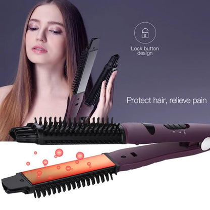 Hair Straightener And Curler Brush Iron