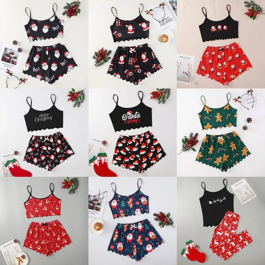 Christmas Themed Print Sleeveless Camisole Tops