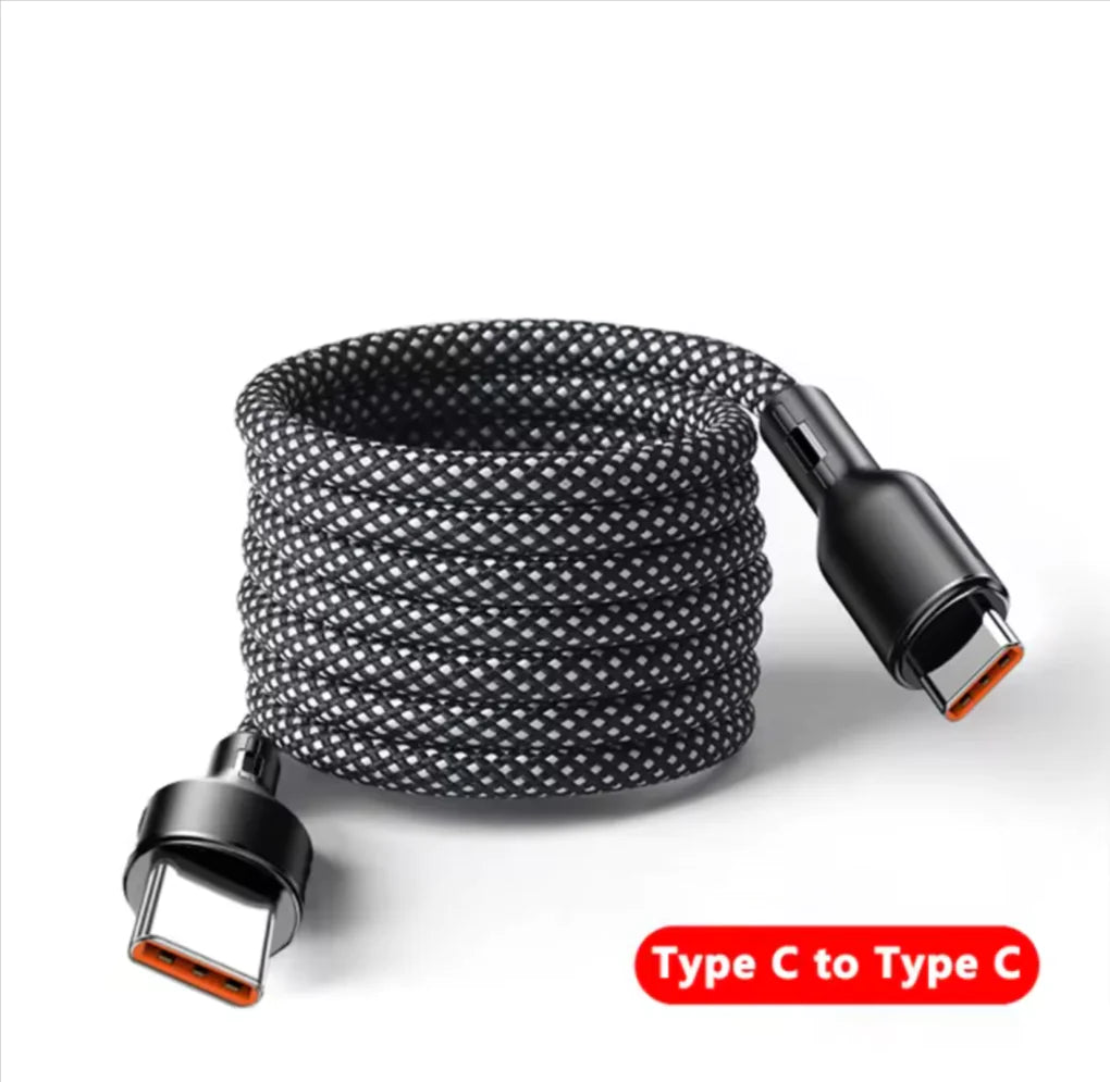 100W 6A  Magnetic Fast Charge USB C Cable - Easy Storage & Quick Data Sync for Samsung & Xiaomi Phones