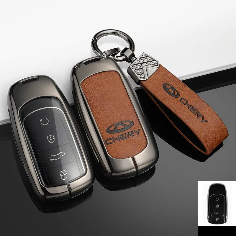 Leather Zinc Alloy Remote Key Case Full Cover For Chery Tiggo 7 Tiggo 8 Pro 8 PLUS Arrizo 5 Protective Shell Car Accessories