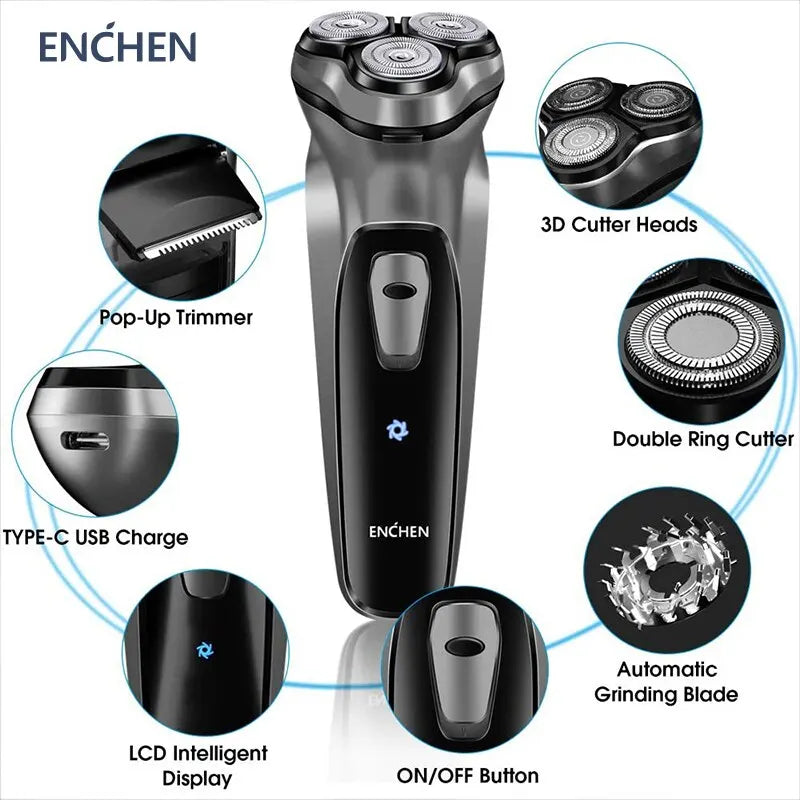 ENCHEN Blackstone 3D Floating Blade Rotary Shaver - Washable, Type-C USB Rechargeable Beard Machine for Men | NouranTrips.shop