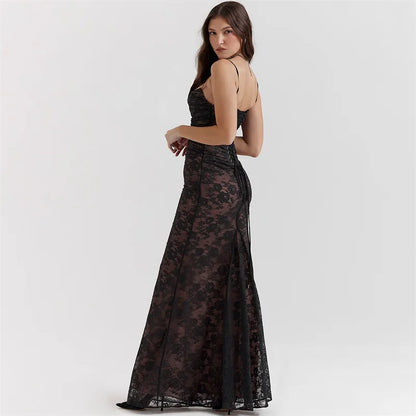 Elegant Vintage Hollow Out Lace Maxi Dress Long Sleeve Cape