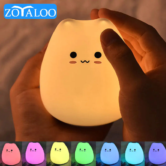 Touch Night Light Colorful Cat Silicone Lamp – LED Bedside Lighting for Bedroom Decoration