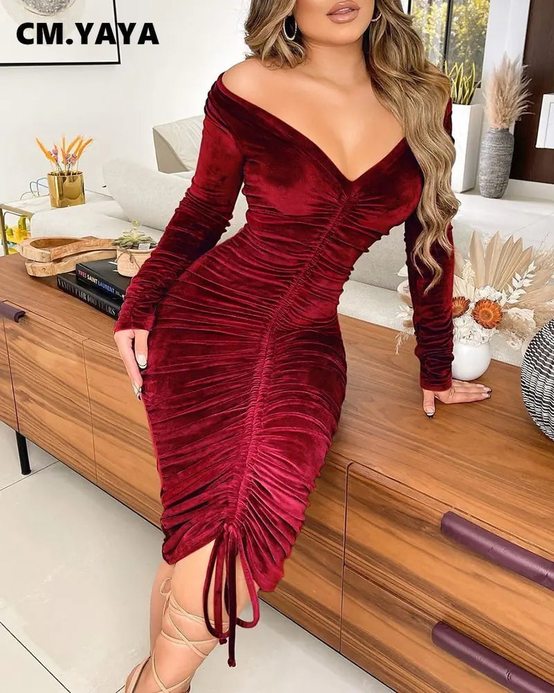 Velvet Pencil Dress – Elegant Bodycon Midi Dress for Women