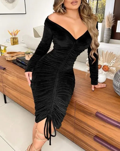 Velvet Pencil Dress – Elegant Bodycon Midi Dress for Women