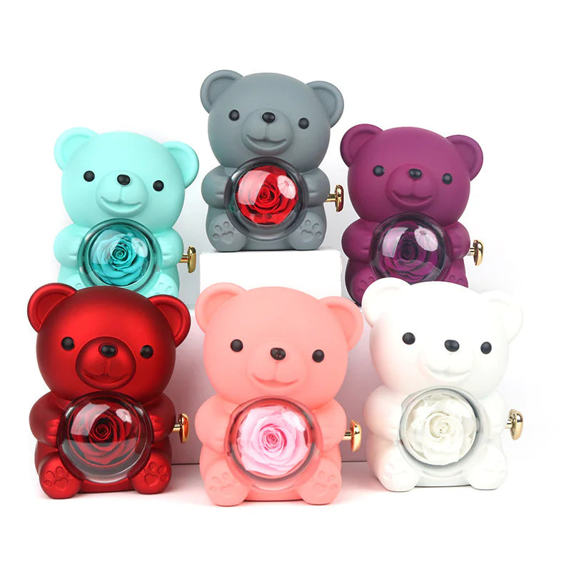 Rotating Bear Gift Box Rose Jewelry Box