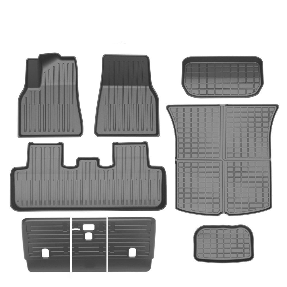 Tesla Model Y Floor Mat & Cushion Set - Full Car Coverage, Rubber Material, Tailored for Standard & Seven-Seater Models