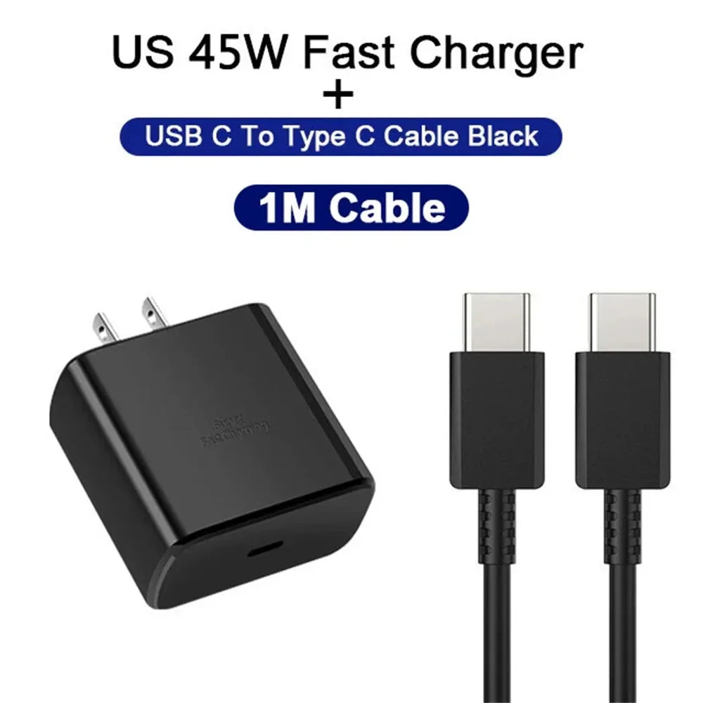 45W PD USB-C Super Fast Charger for Samsung Galaxy S24 Ultra S23 S22 S21 Plus Note10 A54 A34 5A Quick Charging Type C Data Cable