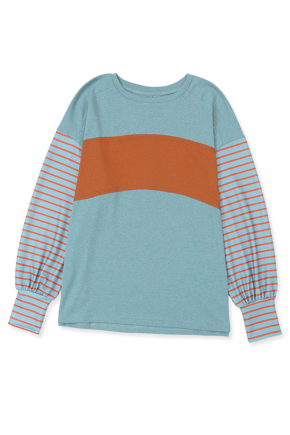 Green Color block Striped Bishop Sleeve Top