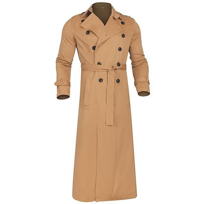 Design Long Trench Coat Large Lapel Double Breasted Belt Coat