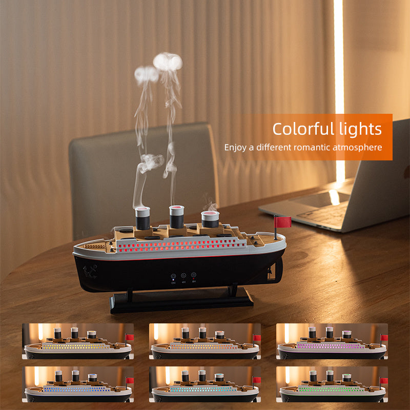 Steamship Diffuser Colorful LED Humidifier Essential Oil Diffuser For Home Office Bedroom Atmosphere Night Light 7 LED Colors