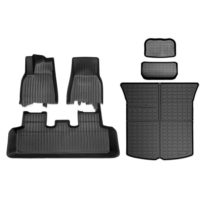 Tesla Model Y Floor Mat & Cushion Set - Full Car Coverage, Rubber Material, Tailored for Standard & Seven-Seater Models