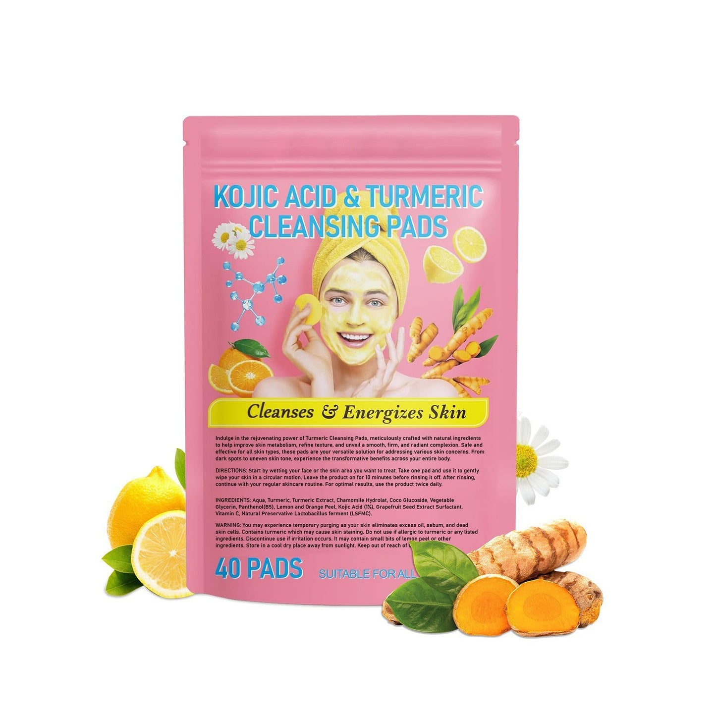 Gentle Skin Care Daily Cleaning Exfoliating Compressed Sponge Turmeric Kojic Acid Cleansing Pad