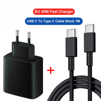 PD 45W For Samsung Charger USB C Fast Charging For Samsung Galaxy S24 S23 S22 S21 S20 Ultra Fe Plus A54 A53 A52 A51 Type-C Cable