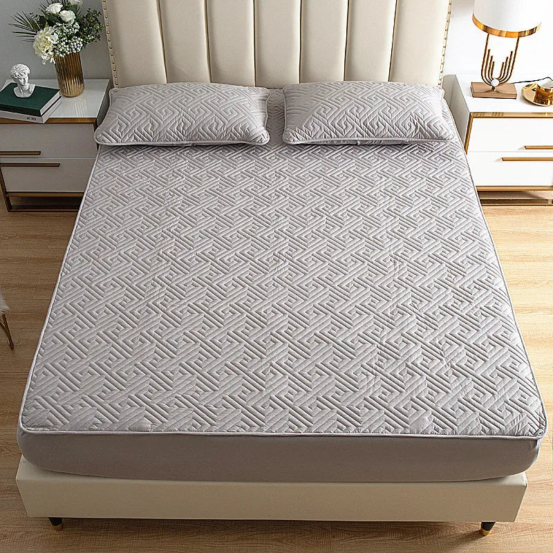 Thicken Quilted Mattress Cover King Queen Quilted Bed Fitted Bed Sheet Anti-Bacteria Mattress Topper Air-Permeable Bed Cover