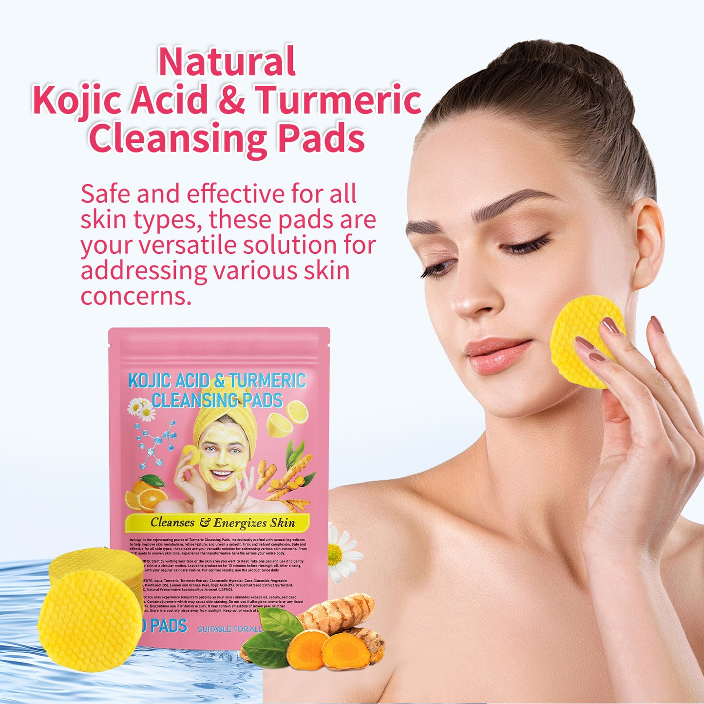 Gentle Skin Care Daily Cleaning Exfoliating Compressed Sponge Turmeric Kojic Acid Cleansing Pad