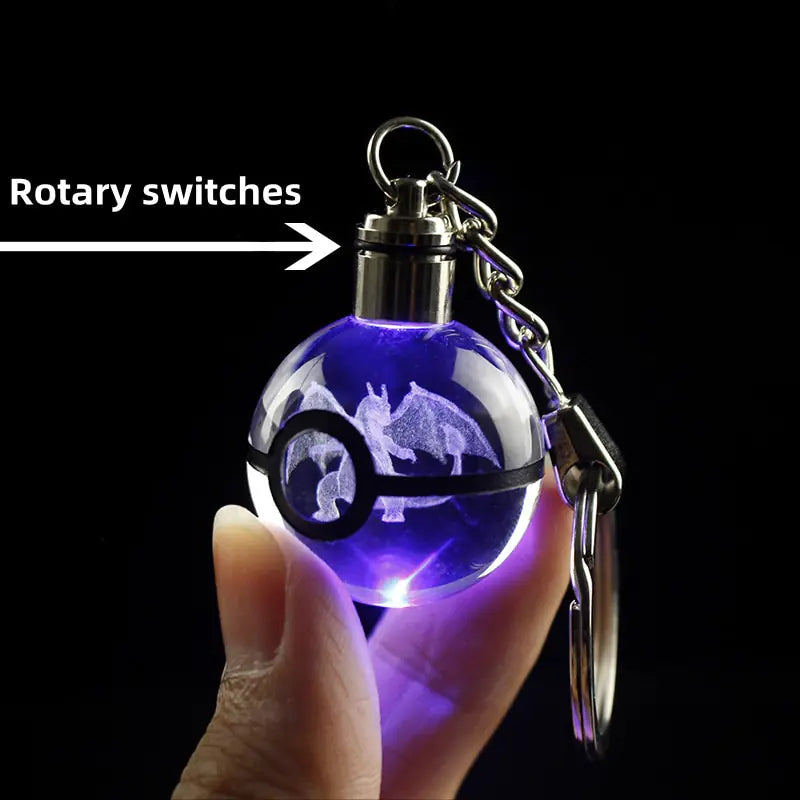 3D Laser Engraved Pokémon Crystal Keychain with LED Light