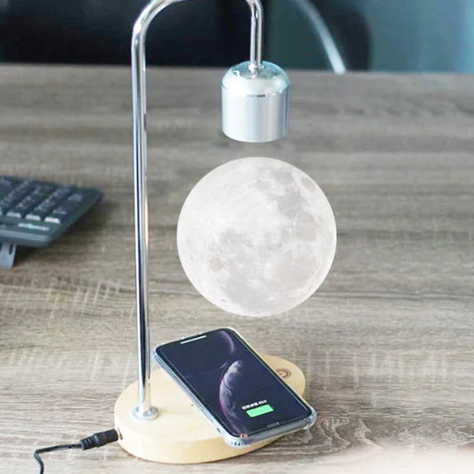 Magnetic Levitation Moon Lamp LED Night Light with Wireless Charging – Perfect Bedroom Décor & Unique Christmas Gift Desk Lamp