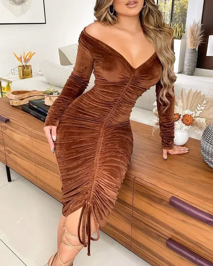 Velvet Pencil Dress – Elegant Bodycon Midi Dress for Women