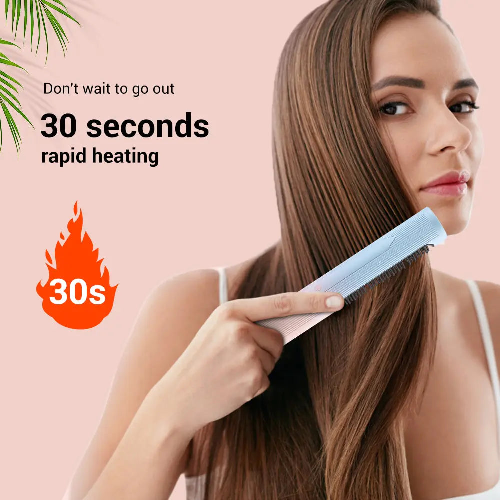 2 in 1 Wireless 30s Fast Heat Hair Curling Comb Anti-Scald Curler