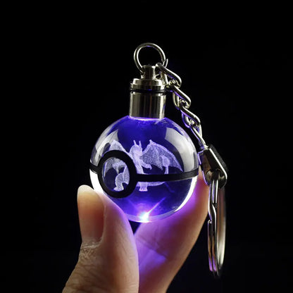 3D Laser Engraved Pokémon Crystal Keychain with LED Light