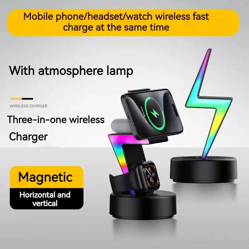 NEW - LIGHTNING BOLT 3 in 1 Magnetic Wireless Charging Station