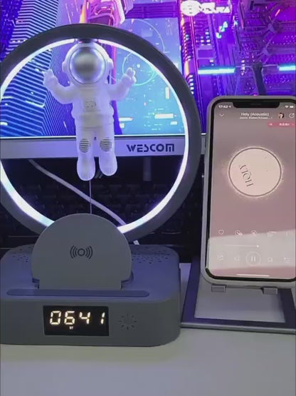 Galactic Levitating Spaceman Speaker System with Wireless Charger & Alarm Clock | Cute Suspended Design | NouranTrips