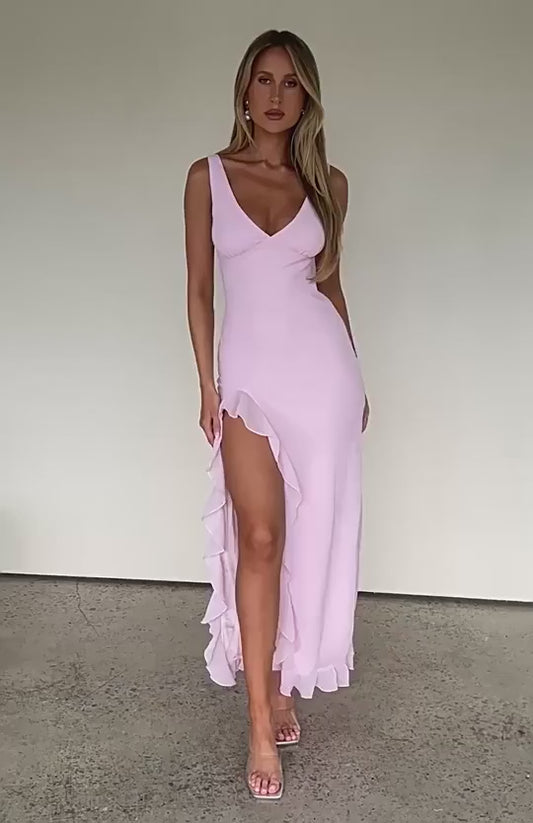 Elegant Sleeveless Ruffles Sexy Long Dress For Women Summer New Deep V-Neck Backless Thigh High Split Maxi Dress