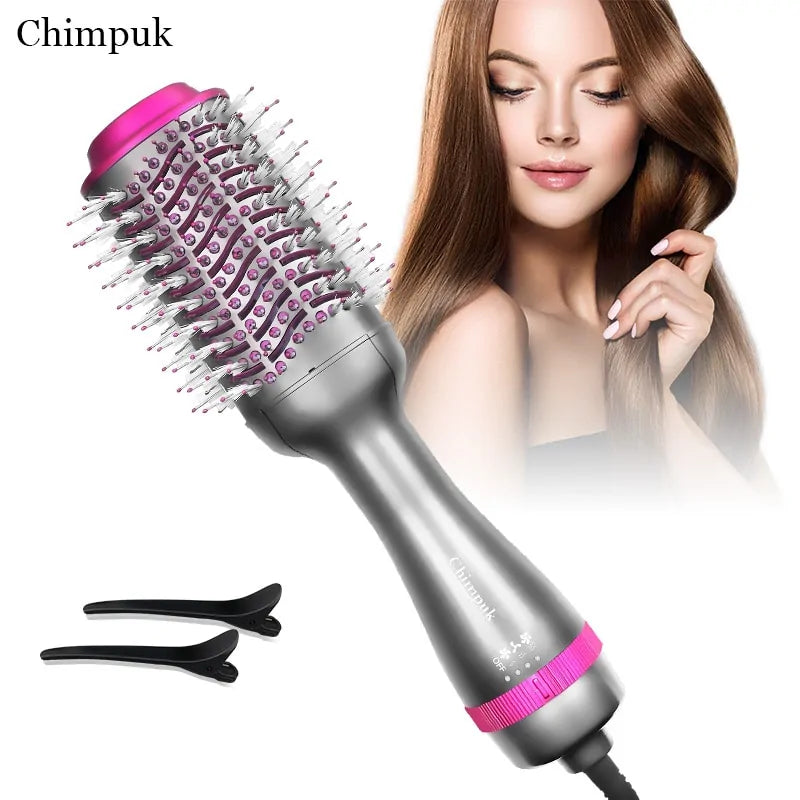 2-in-1 Hair Dryer Hot Air Brush: Combines hair straightener and curler. Electric ion blow dryer brush