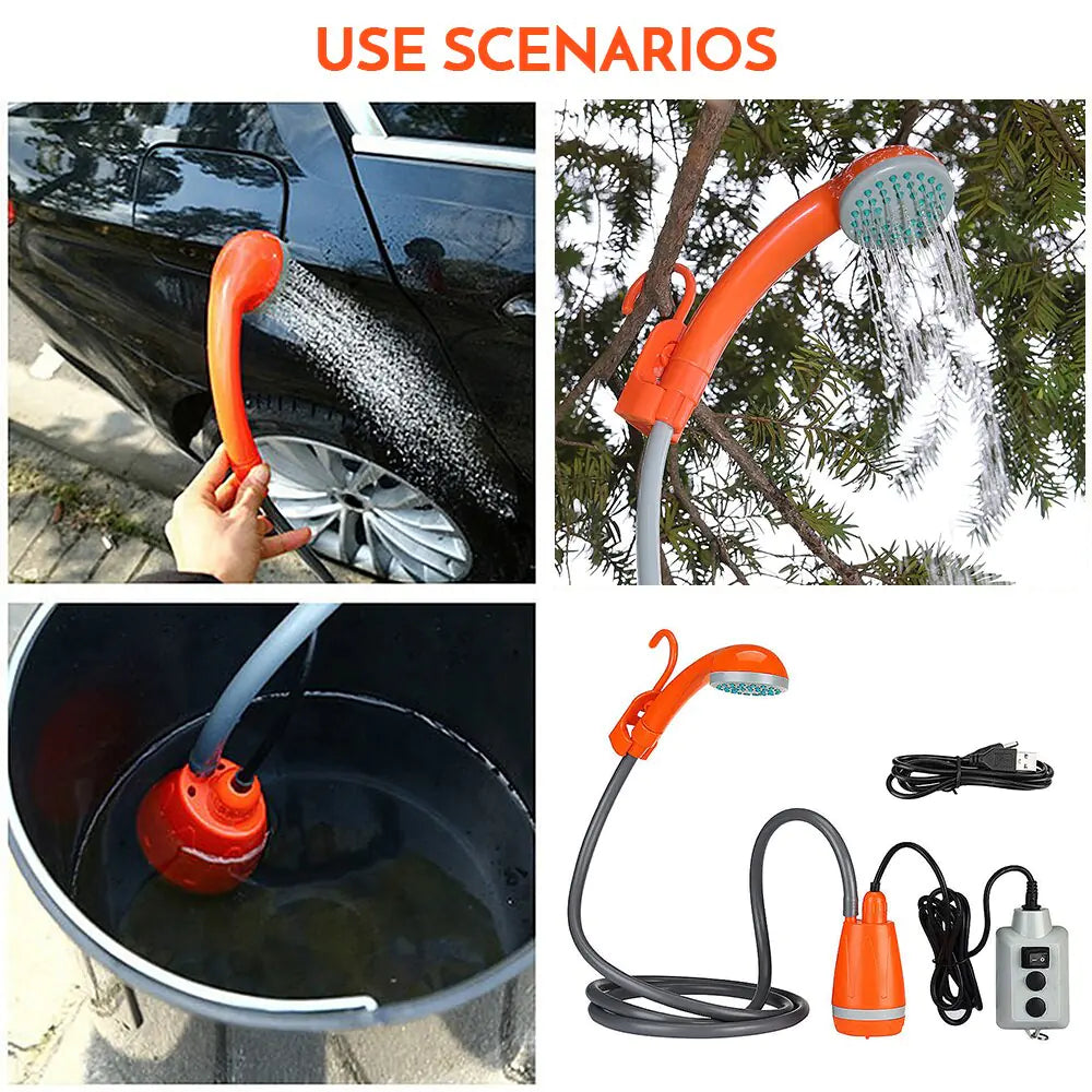 Outdoor Camping Shower IPX7 Waterproof with Digital Display Portable Electric Shower Pump for Hiking Travel Beach Pet Watering