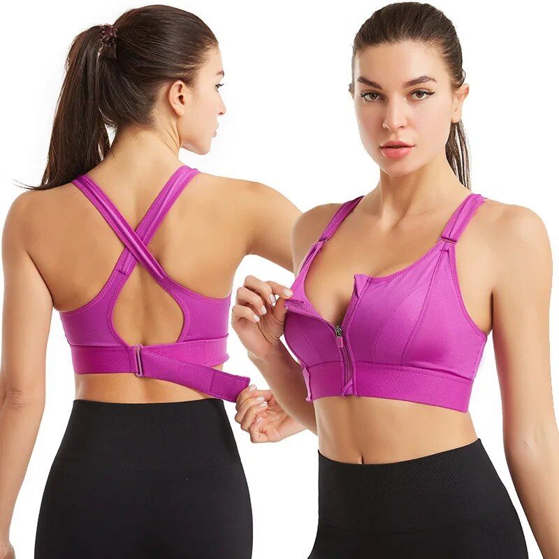 Women’s Sports Bras - Shockproof Front Zipper Yoga Vest with Adjustable Straps | Gym Fitness Athletic Crop Top