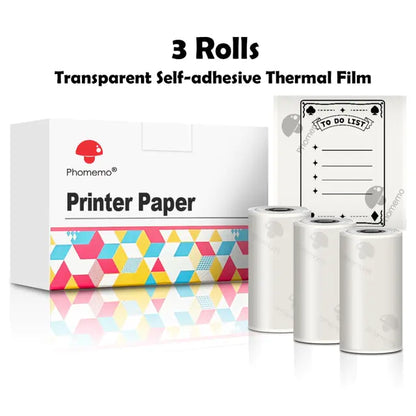 Phomemo 3 Rolls Self-adhesive Transparent Sticker Thermal Paper