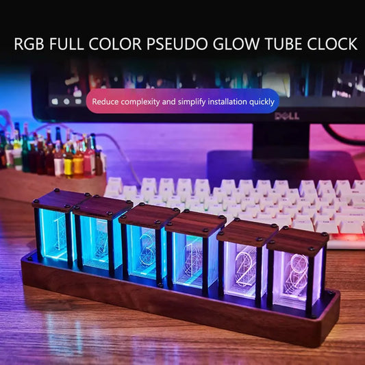 ساعة واي فاي RGB Nixie Glow Tube LED رقمية لتزيين الطاولة