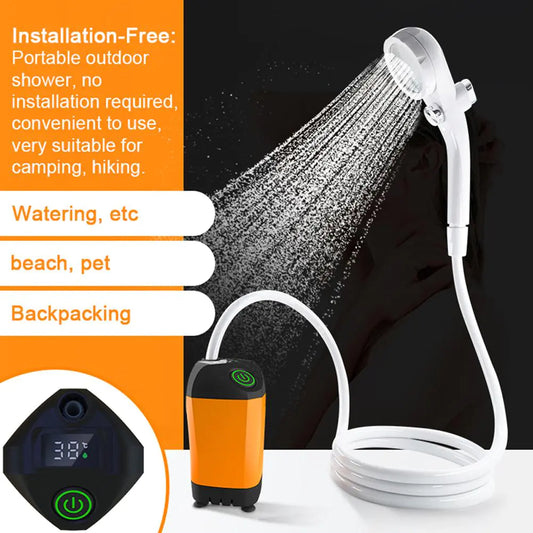 Outdoor Camping Shower Portable Electric Shower Pump IPX7 Waterproof with Digital Display for Camping Travel Beach Pet Watering