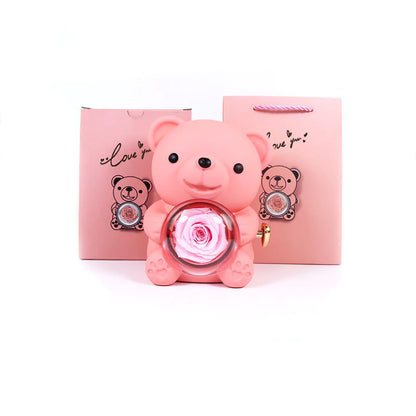 Rotating Bear Gift Box Rose Jewelry Box