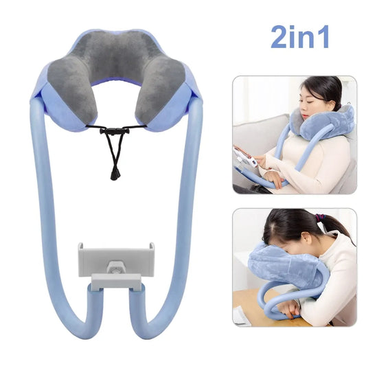 U-Shaped Neck Pillow with Gooseneck Phone Holder - Ultimate Travel Comfort & Convenience